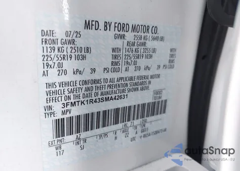 2025 Ford Mustang Mach-E Select z USA, uszkodzony, nr VIN 3FMTK1R43SMA42631